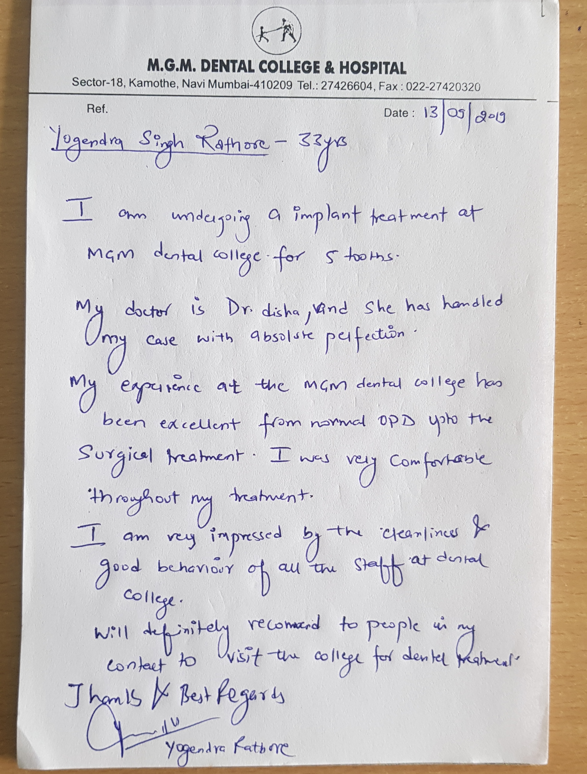 Department of Prosthodontics Testimonial