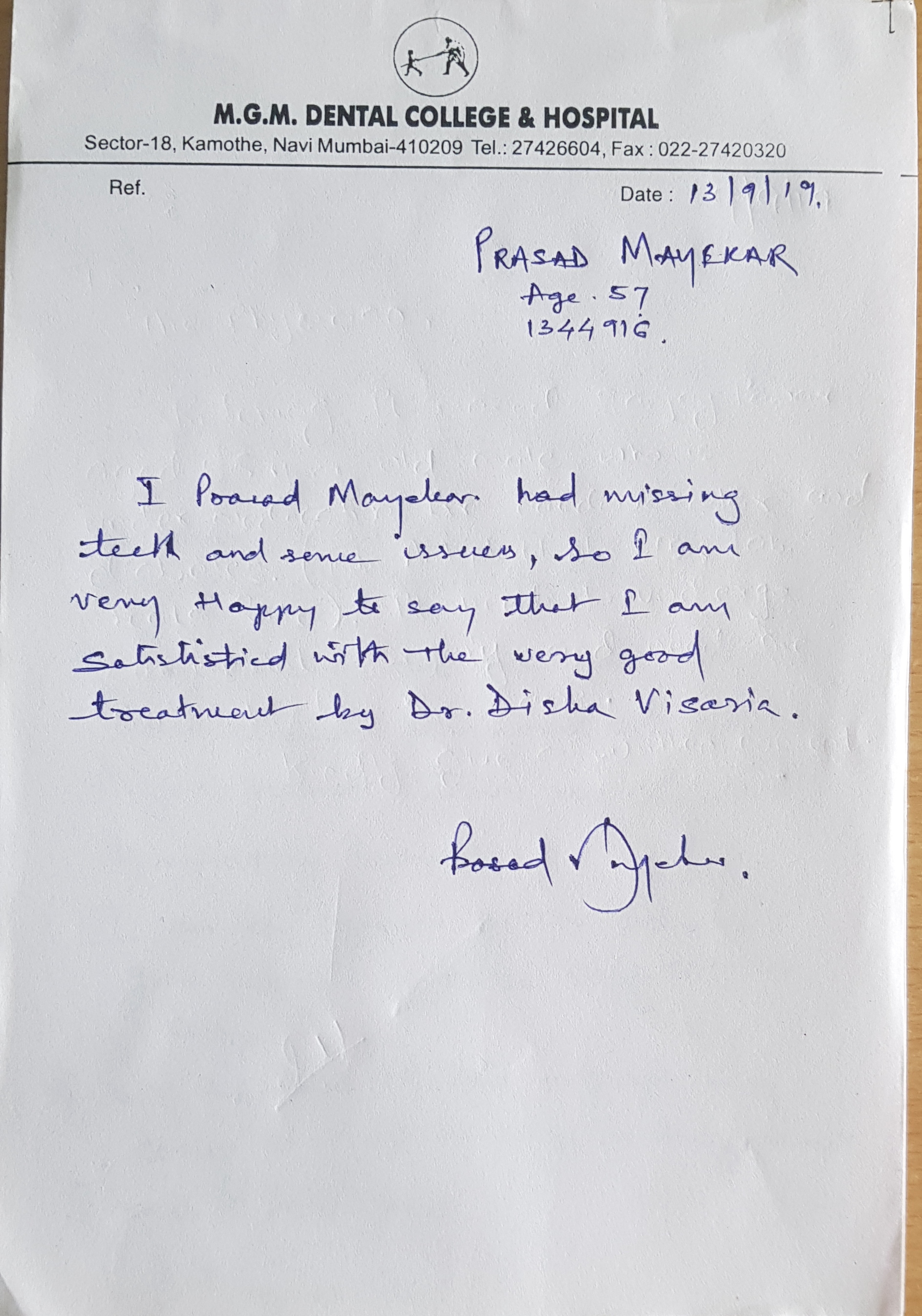Department of Prosthodontics Testimonial