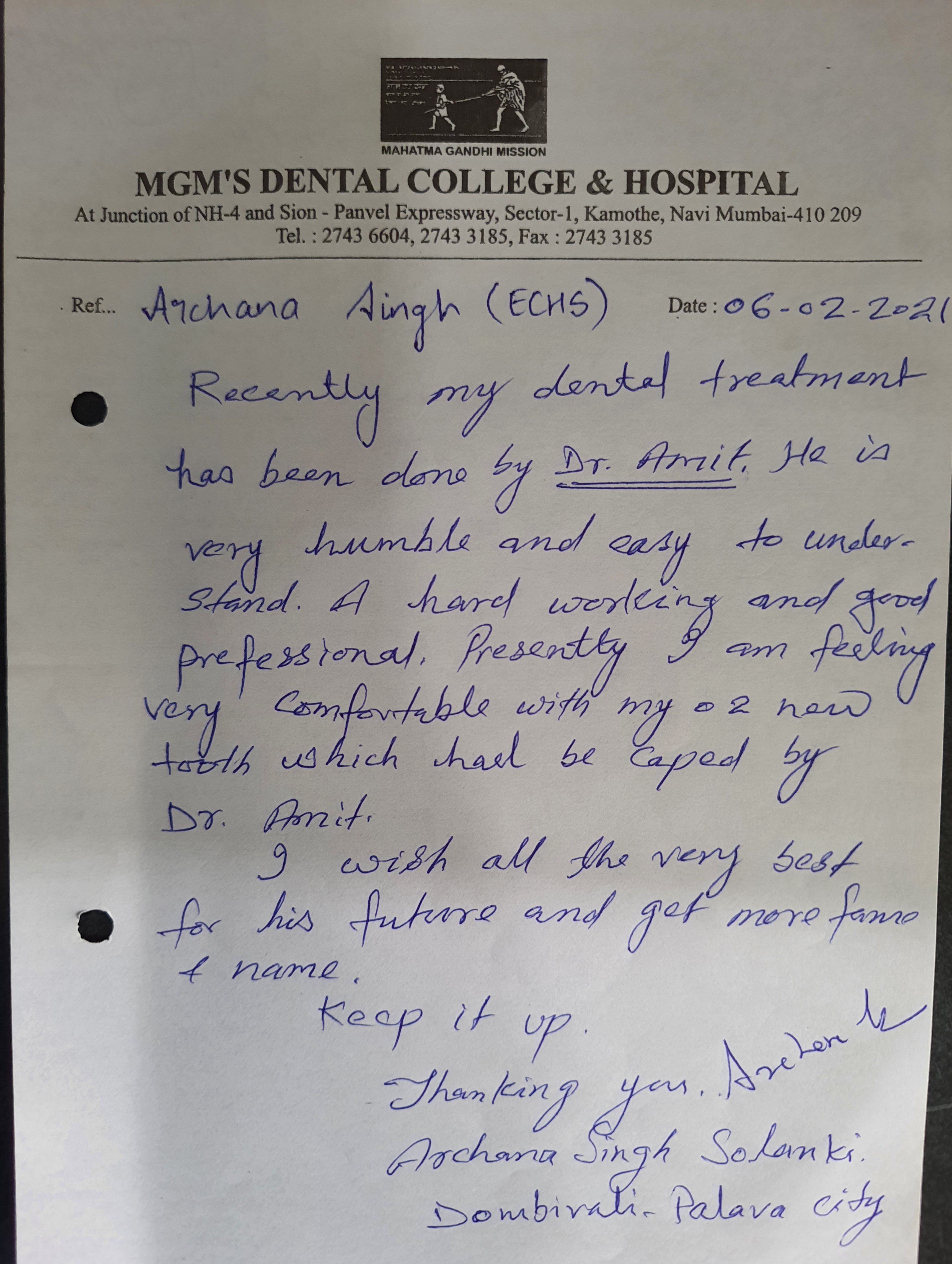 Department of Prosthodontics Testimonial